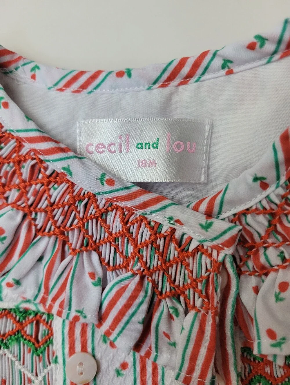 Girls Cecil and Lou Striped Smocked Set in Red White Green Tulip Rose Christmas